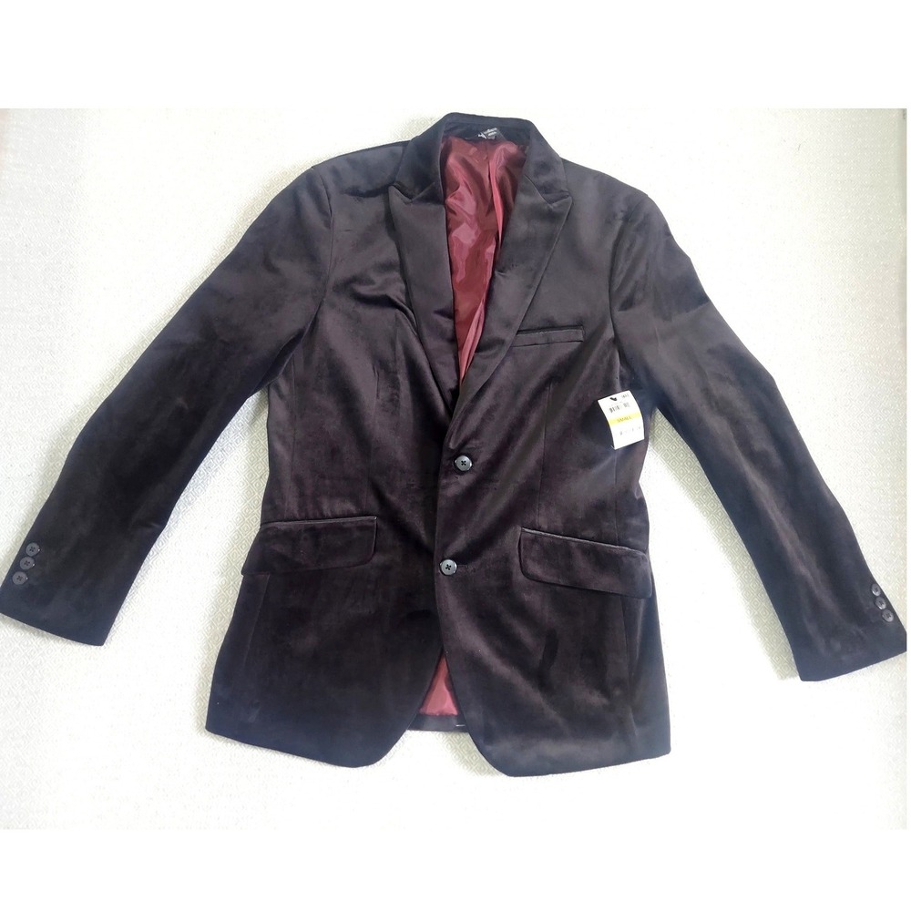 Alfani Blazer Mens Small Black Velvet Two Button Sport Coat Formal Slim Fit